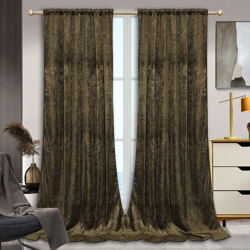 Johnalyn Velvet Blackout Curtain Pair, Gold, 52" W x 84" L