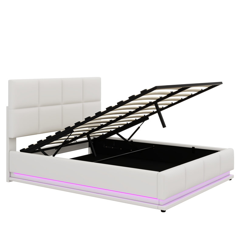 Deaundra Upholstered Platform Storage Bed, White, Queen