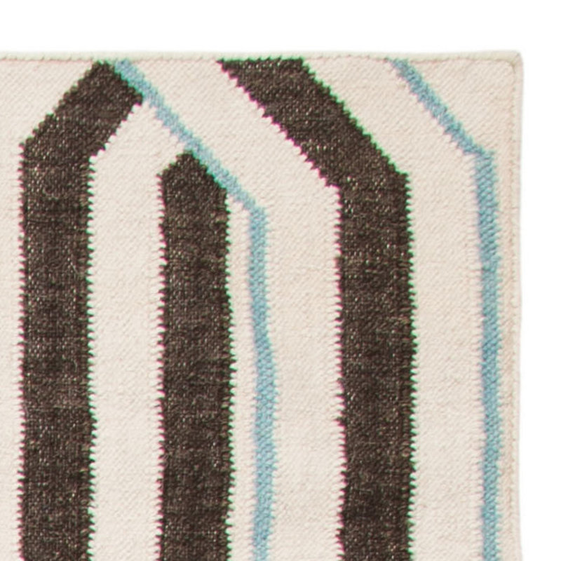 Dhurries Hand Woven Flat Weave Wool/Cotton Geometric Rug in Brown/Beige/Cream, Rectangle 3' x 5'