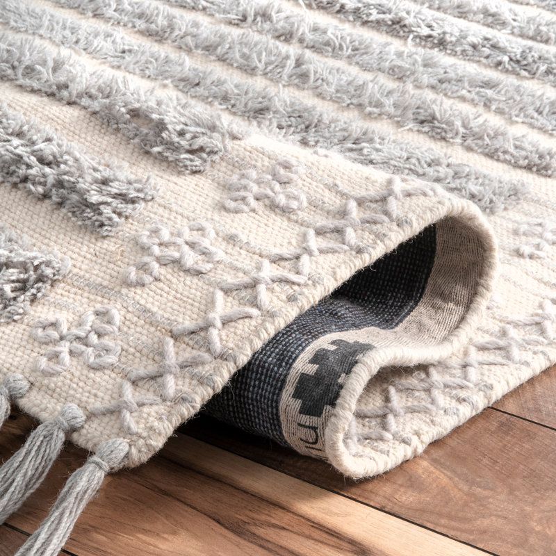 Tapis gris clair en laine noué la à la main Jarvis, Rectangle 5 pi x 8 pi