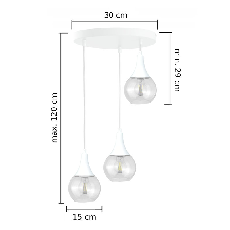 Olin - Light Clear Black Kitchen Island Pendant, 3, Clear White, 29cm H x 30cm W x 30cm D