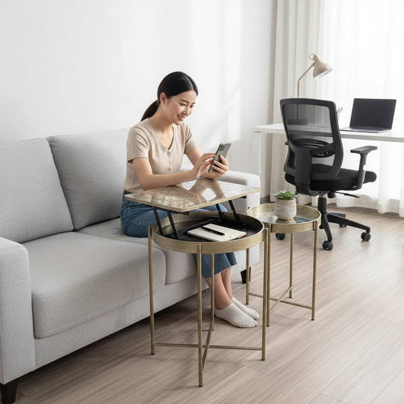 Baccari Tray Top Side Table Set – Set of 2 Modern Accent Tables with Rounded Edges for Living Room or Bedroom