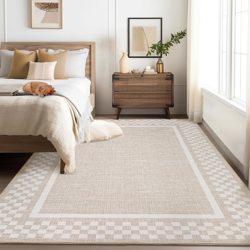 Modern Border Machine Washable Area Rug for Living Room Bedroom Stain Resistant Throw Carpet for Home Decor Office