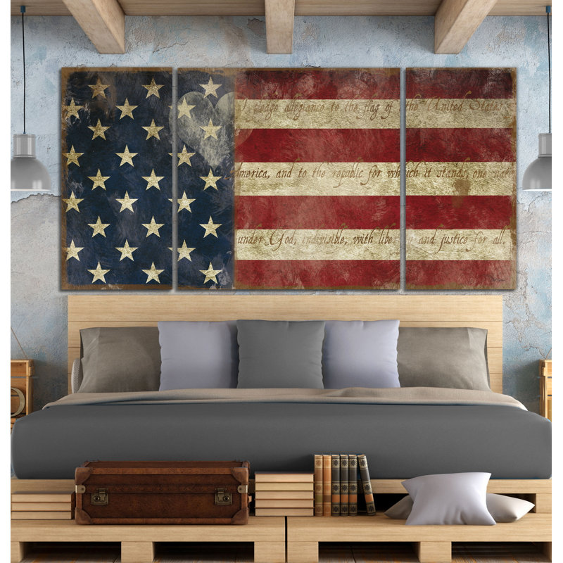 «I Pledge Allegiance», reproduction de 3 pièces sur toile, H 32 po x l 64 po x P 1,5 po