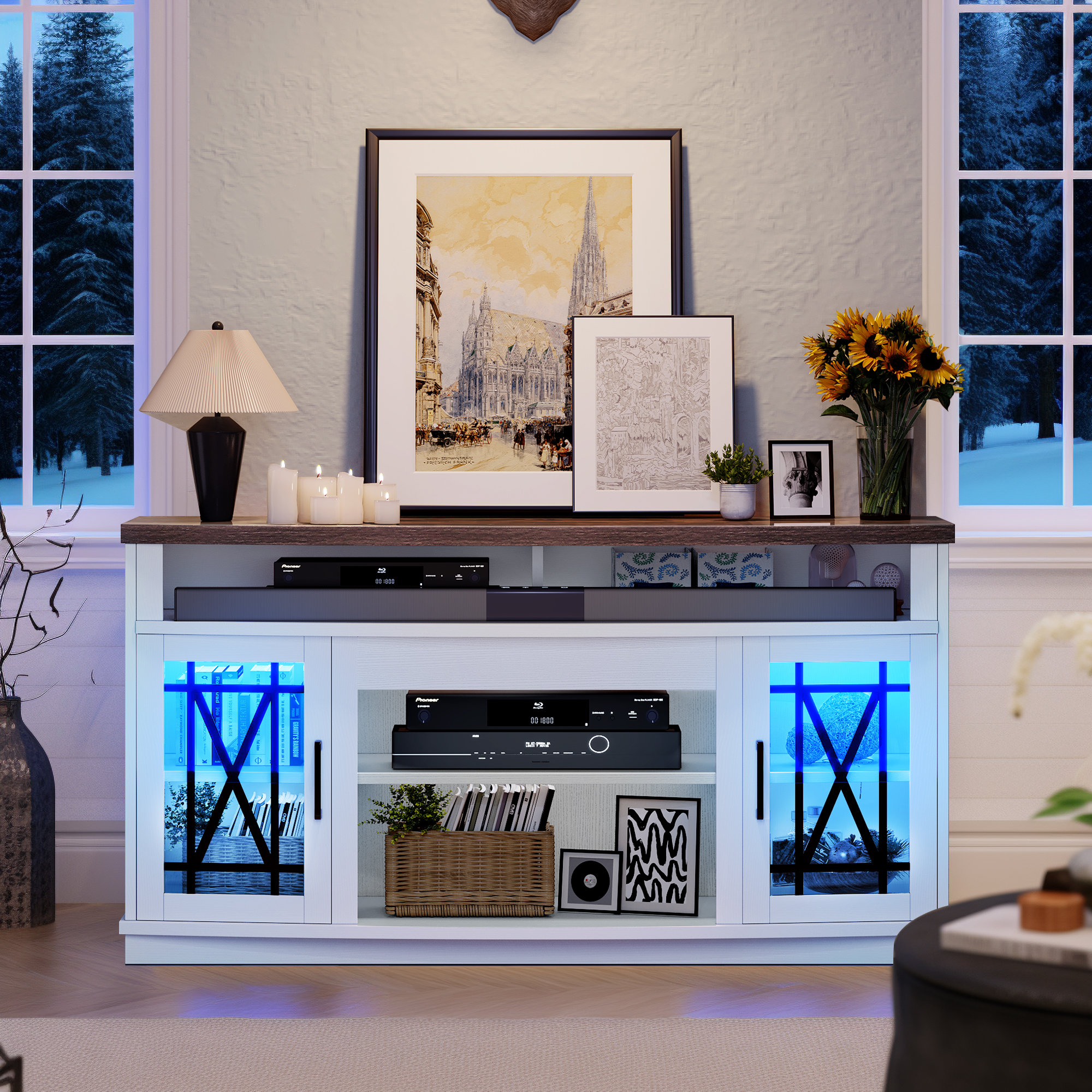Laurel Foundry Modern Farmhouse LED Farm House TV Stand with Tempered ...