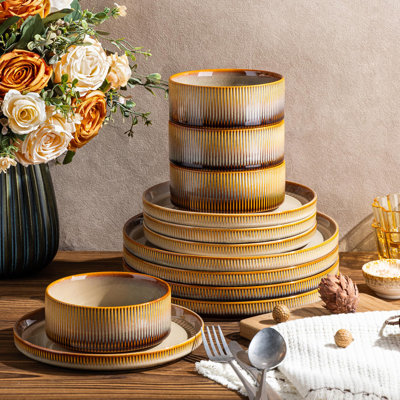 12-Piece Ceramic Dinnerware Set for 4 - Lightweight Porcelain Plates and Bowls Set | Scratch Resistant | Oven, Microwave & Dishwasher Safe