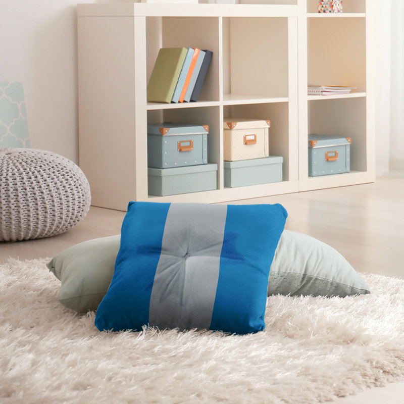  Coussin de sol touffeté, 30 po x 30 po, Bleu / Argent
