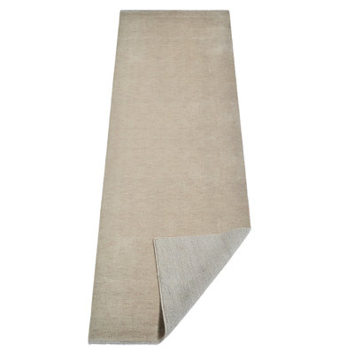 Manns Hand Knotted Loom Wool Eco-Friendly Area Rugs - Runner, Beige Color, Plain Solid Design, High Pile Thick Handmade Anti Skid Area Rugs for Living Room, Bed Room