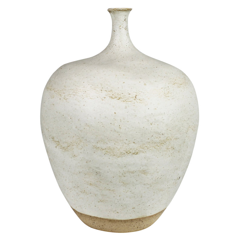 Thin Neck Vase, Ceramic , 12" H x 8.5" W x 8.5" D, White