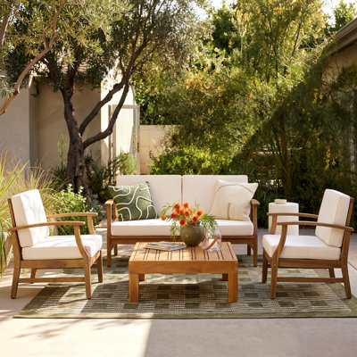 Theodore Acacia 4-Person Patio Conversation Set with Cushions