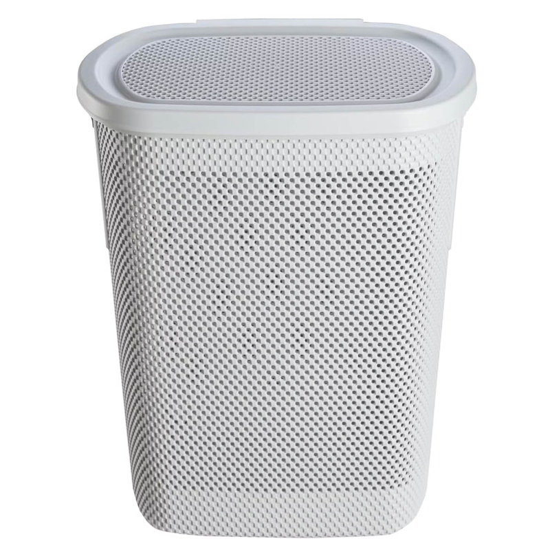 Hinged Lid Laundry Hamper Air-Permeable, Grey