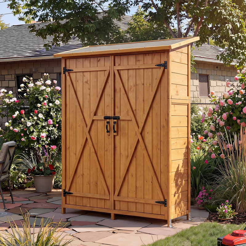Armoire de rangement en bois pour l'extérieur avec 2 tablettes et portes verrouillables