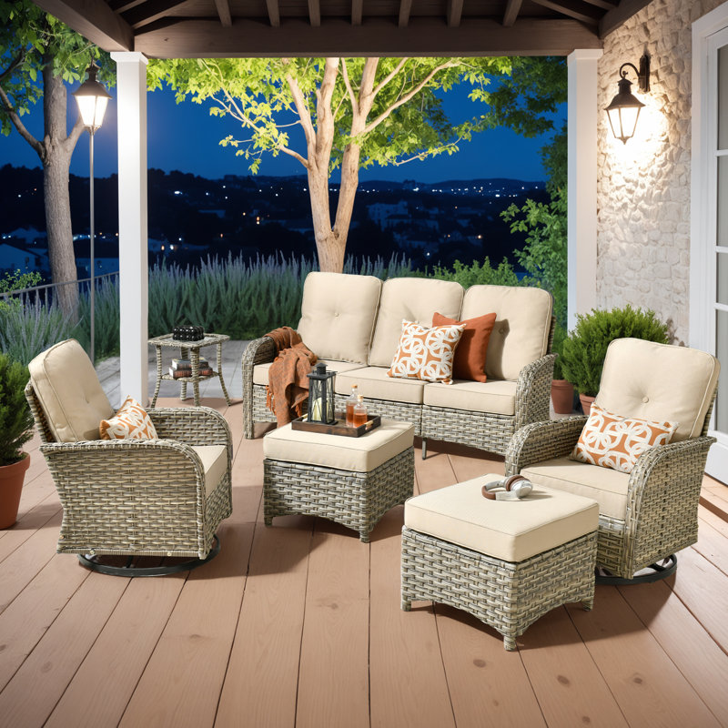 Ensemble de conversation modulaire en osier 7 places avec coussins, ensemble d'invité modulaire moderne en rotin, ensemble de mobilier de patio avec accoudoirs