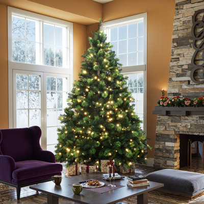 7.5Ft Pre-Lit Green Full Artificial Pine Christmas Tree with Metal Stand