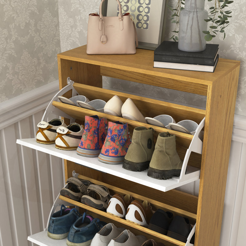 Modern Entryway Shoe Cabinet with 3 Flip Doors, Large Capacity and Space-Saving Design, Ideal for Narrow Spaces and Home Organization.