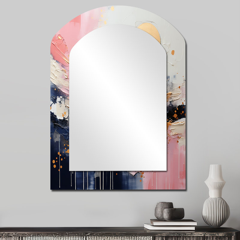 Gold and Pink Modern liquid Shapes III - Shapes Asymmetrical Decorative Mirror, Modern Arch Wall Mirror, Printed Metal Art