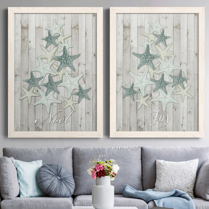 Coastal Christmas III - ensemble de 2 peintures encadrées, Toile avec cadre blanc, H 37,5 po x l 55 po x P 1,5 po