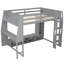 Lit mezzanine de jeu gris en bois avec bureau, rangement, support à vêtements à DEL et suspendu-311246261