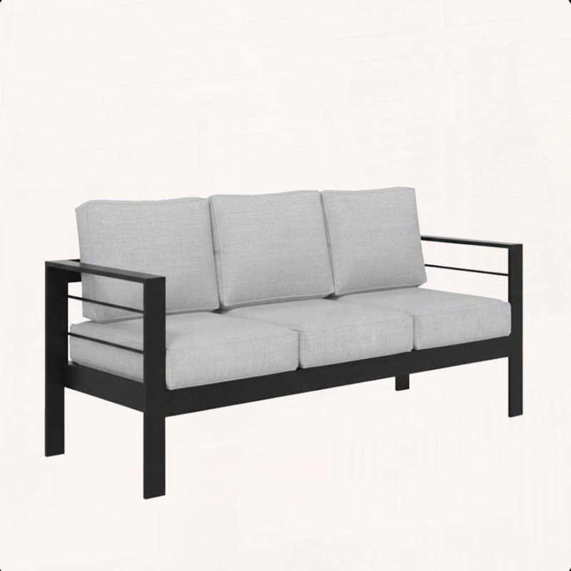 73 All-Weather Aluminum 3-Seat Patio Sofa with Light Gray Cushions & Black Frame, Gray Cushion/Black Frame