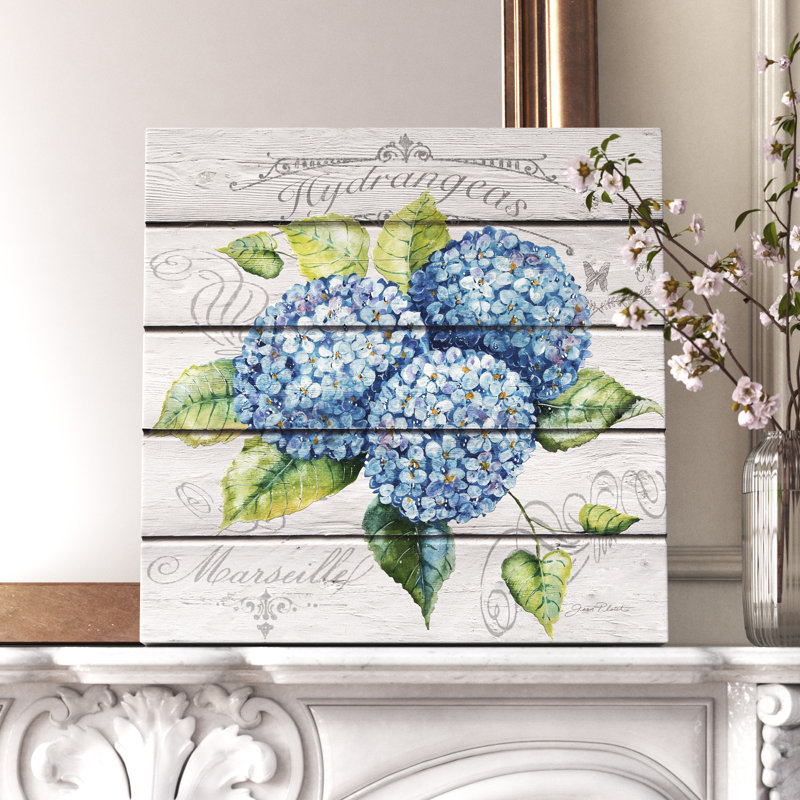 « blue hortensias », impression sur toile tendue, H 18 po x l 18 po