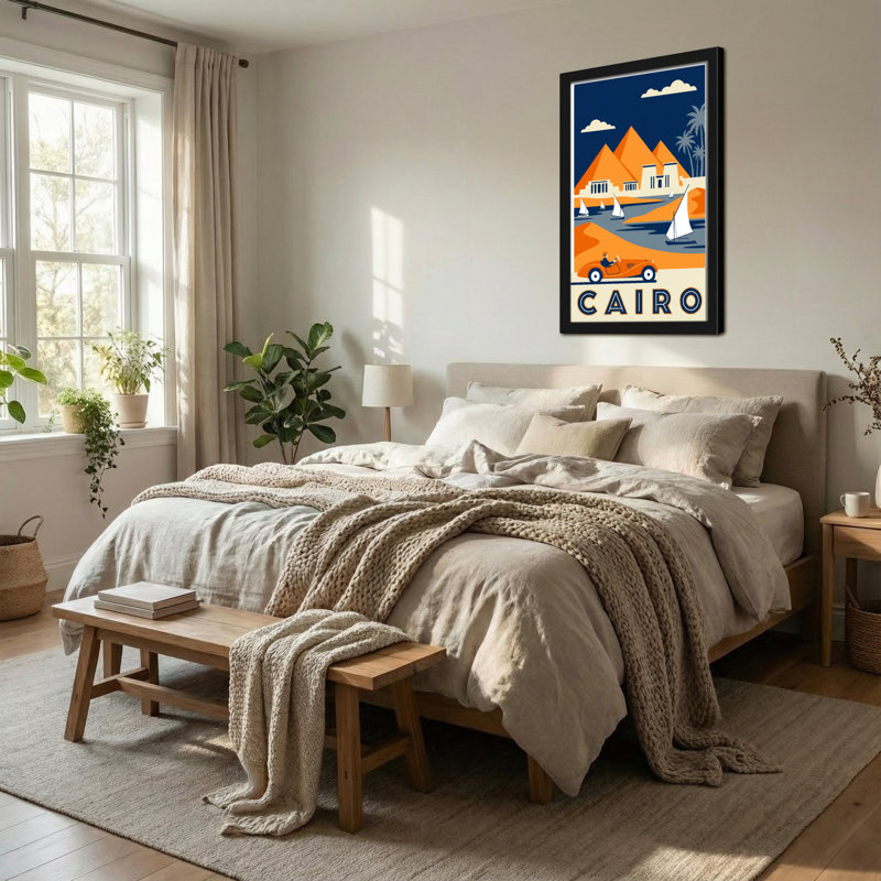 Paysages pittoresques et urbains, pyramides du désert, voiture, bateau, ciel, paume, H 30 po x l 20 po