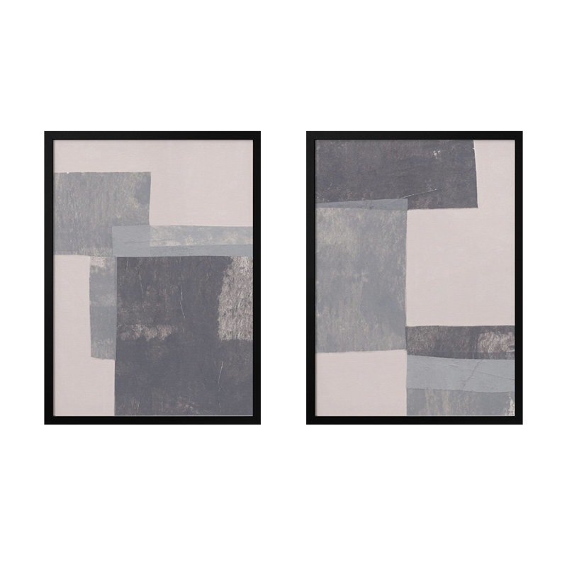 "Gray Blocks", ensemble de deux art muraux texturés encadrés, Noir, H 14 po x l 20 po