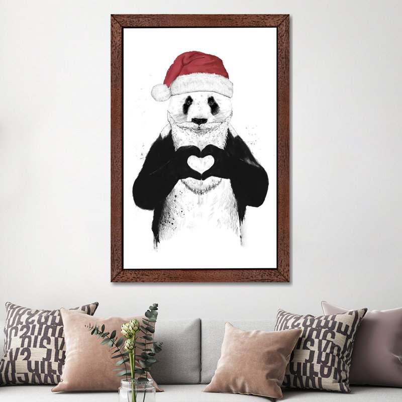Santa Panda by Balazs Solti - Floater Frame Print on Canvas, 152.5 cm H x 101.5 cm W, Brown