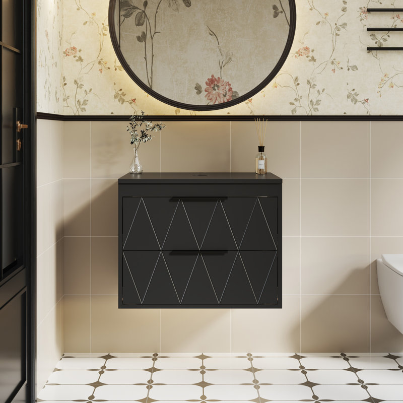 Sharee 24" Modern Wall Mounted Single Bathroom Vanity Base Only, Vessel Sink not Included, Black