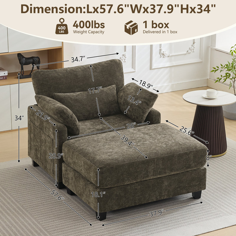 Fauteuil en chenille avec repose-pieds l 37,8 po, Chenille brun