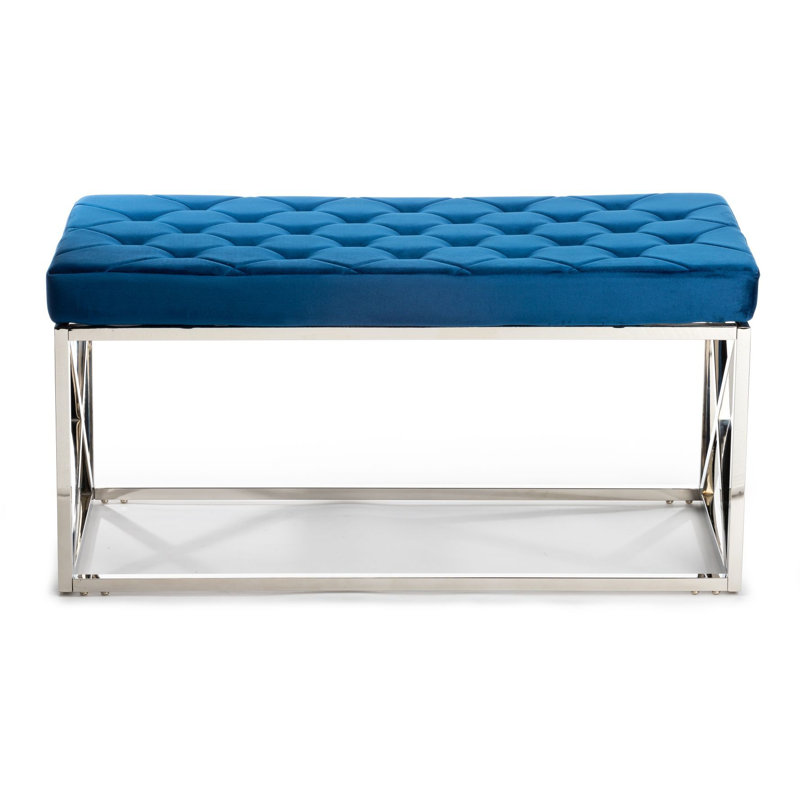 Mynatt Upholstered Bench, Blue, Silver
