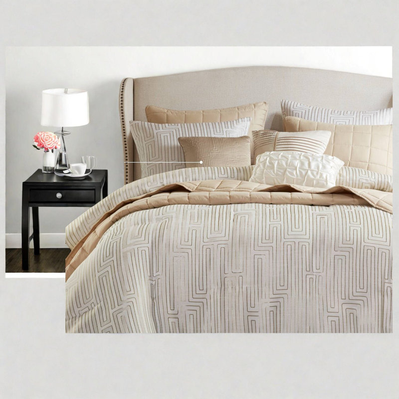 Luxurious Queen Bedding Sets, Polyester Jacquard, Elegant Ivory Finish
