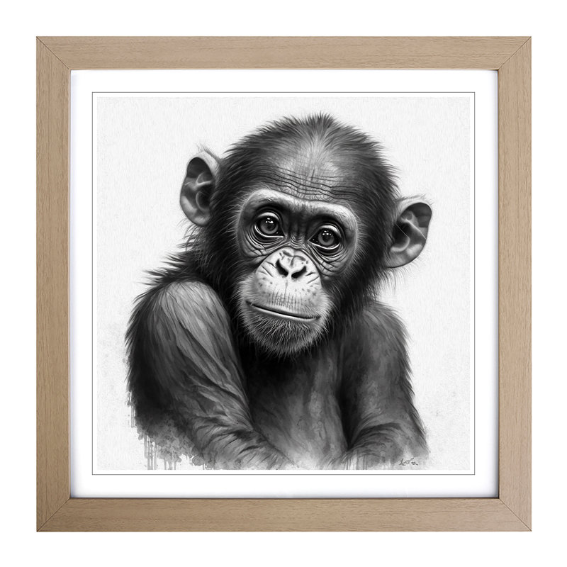 Monkey Drawing - Framed Print, Oak