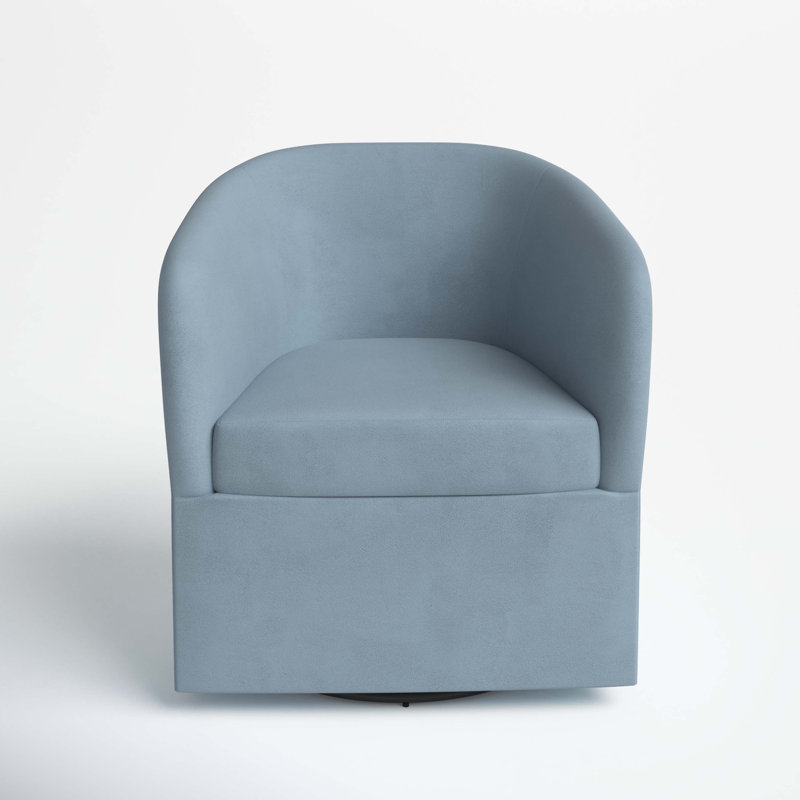 Lesia Upholstered Swivel Barrel Chair, Classic Ocean Velvet