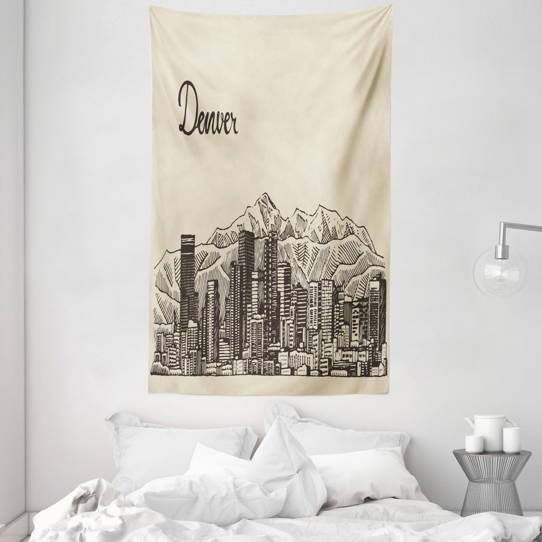 Wandteppich, Denver City Skyline Sketch, Colorado, Beige Dunkelbraun