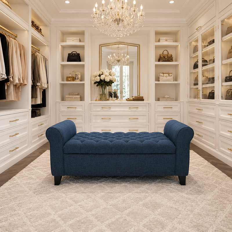 Banc de rangement en tissu Bridgemon, Bleu marine
