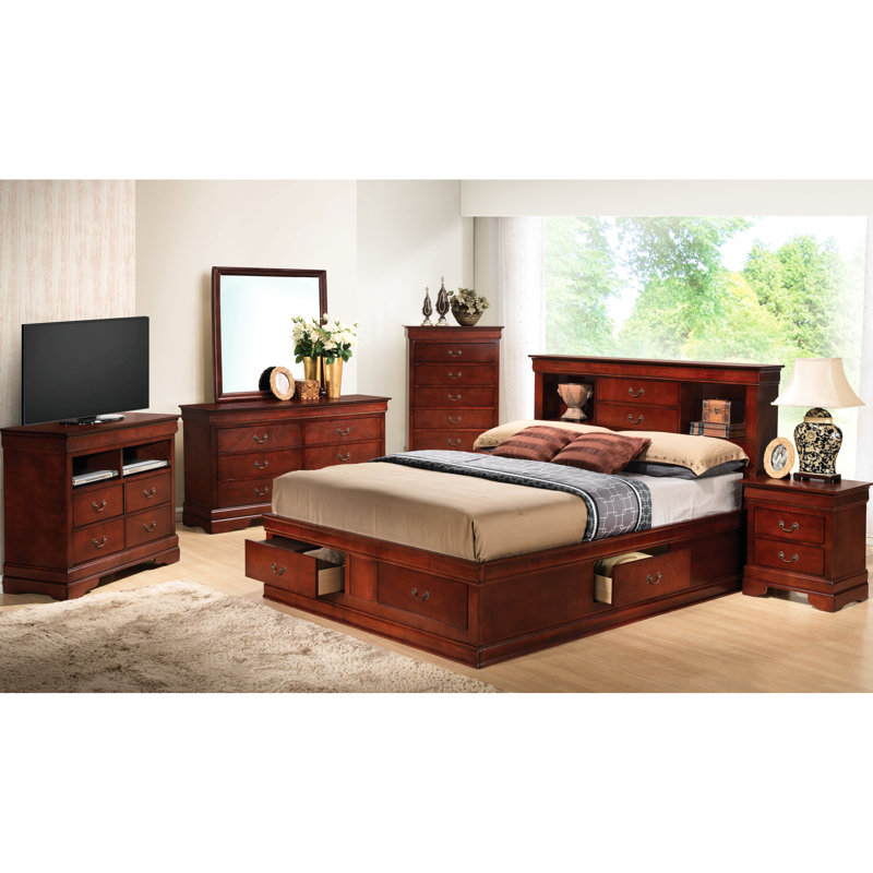 Grand lit de rangement en cerisier Clever - H 49 po x l 67 po x P 87 po, sous la finition intelligente et riche, chambre à coucher traditionnelle utilitaire spectaculaire, Allure