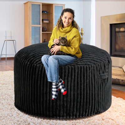  Fauteuil à billes, fauteuil à billes rembourré en mousse à mémoire de forme pour adultes et enfants, fauteuil à billes avec housse en velours amovible et lavable 3 pi noir