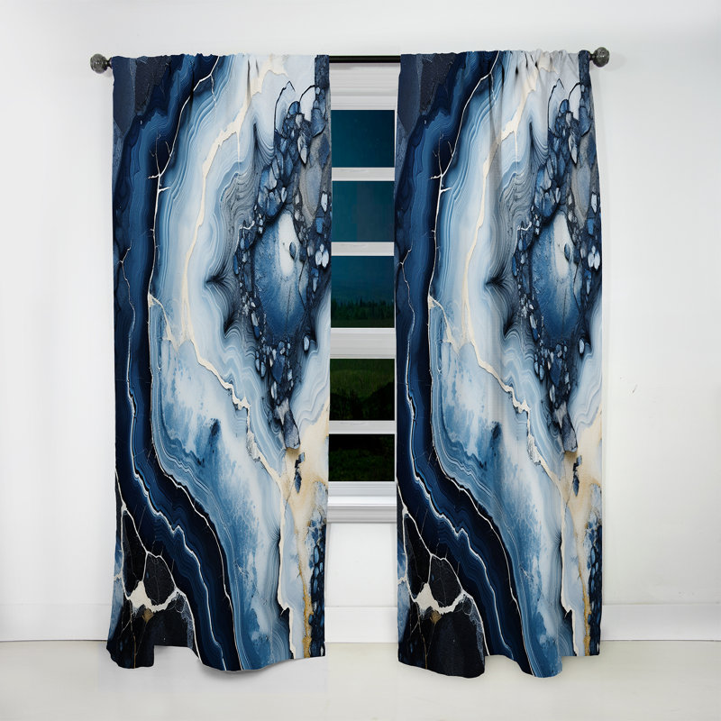 Cesura Blue Stone Geode Painting - Traditional Velvet Curtain - Room Darkening - 1 panel, 52" W x 84" L