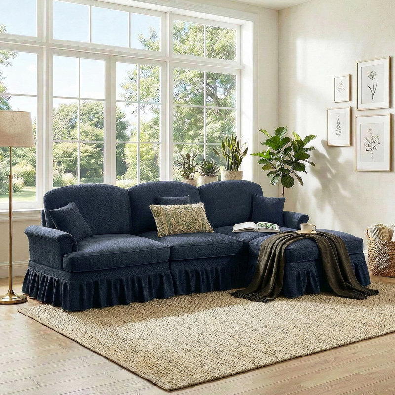 Canapé d'angle modulaire en chenille avec pouf, 107.1"L, Blue