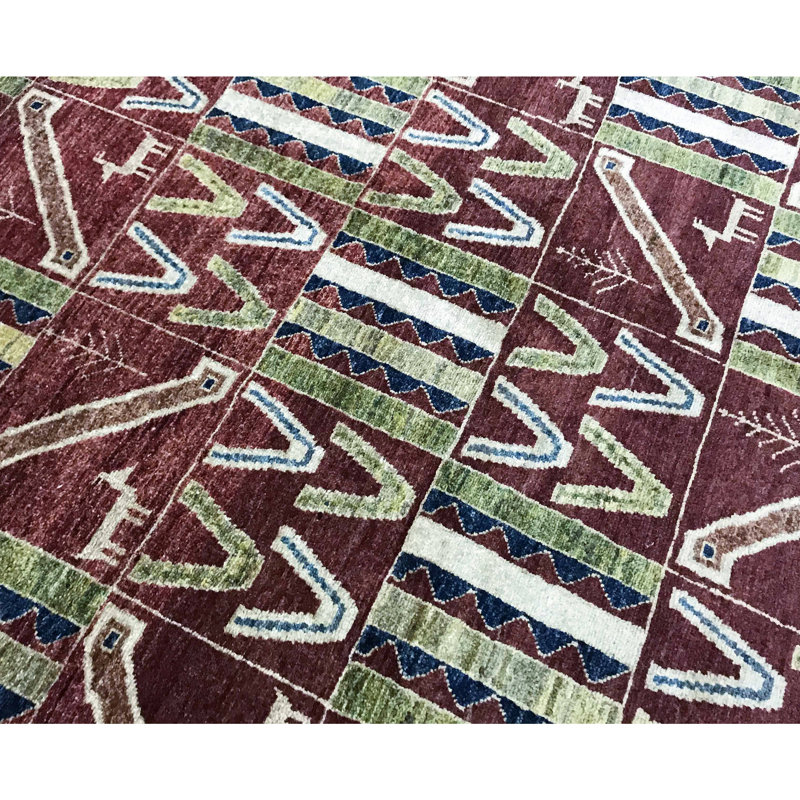 Hand-Knotted High-Quality Blue and Rust Area Rug