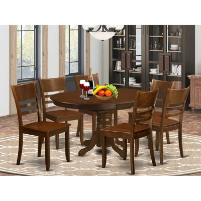 7 Piece Dining Table Set Consist of an Oval Dining Room Table with Butterfly Leaf and 6 Wooden Seat Chairs, Espresso