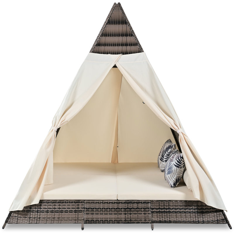 Lit de détente pour l'extérieur avec rideaux et coussins réglables - Structure de lit de jour confortable et confortable Comfort Zone