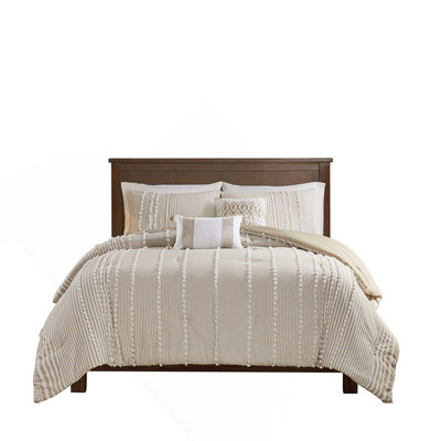 Full/Queen 3 Piece Cotton Yarn Dyed Comforter Set With Tufted Chenille, Oversized And Overfilled For Ultimate Comfort And Style
