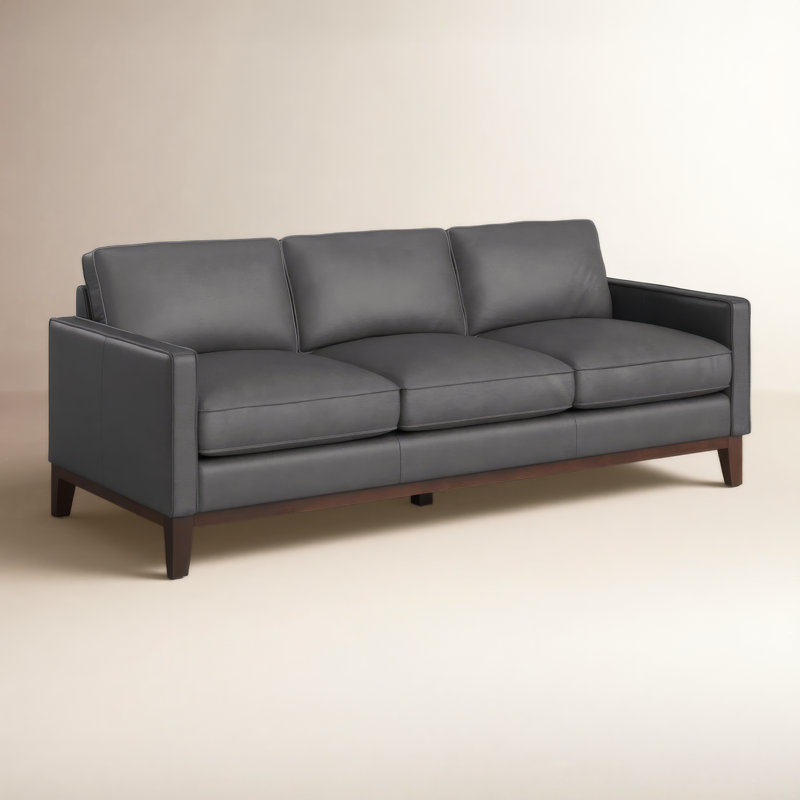Canapé en cuir 85 po Cascades, Cuir véritable gravier