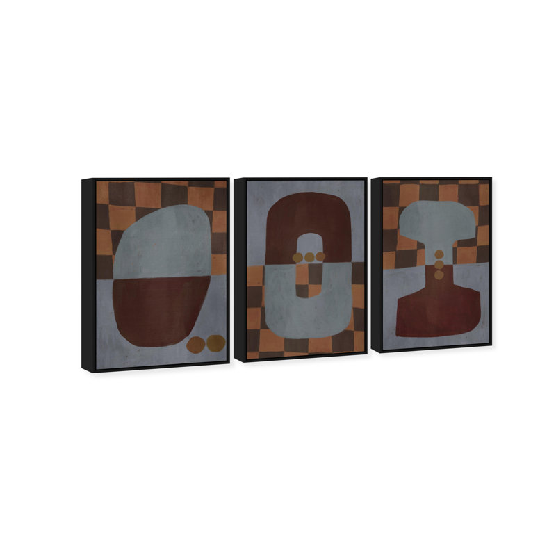 Checkered Dominos Set Set by Oliver Gal, 25"H x 37"W, Black Floater Frame