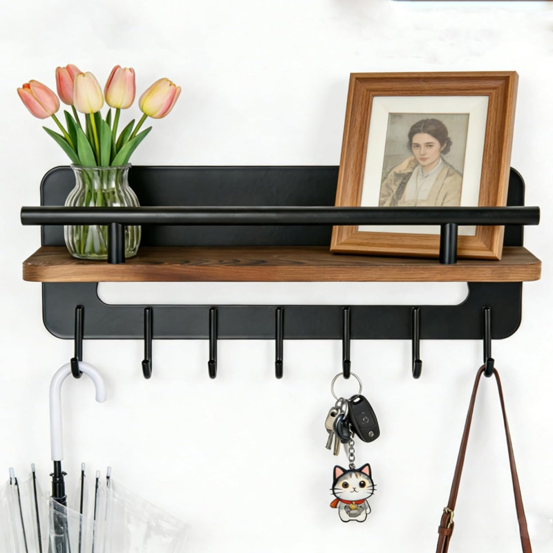Metal Wall Organizer with Key Hooks