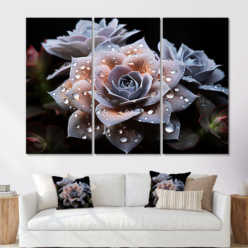 «Blue Succulent Bloom», ensemble d'art sur toile, H 28 po x l 36 po x P 1 po, Toile tendue