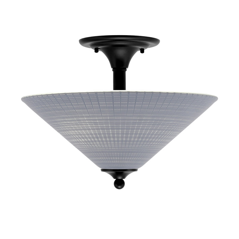 Semi-Flush 2 Bulbs With 16" Muslin Glass, Gray, Matte Black