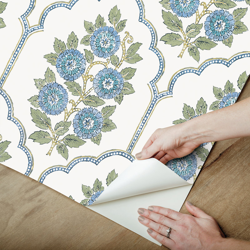 Double rouleau floral Peel & Stick, Bleu / vert