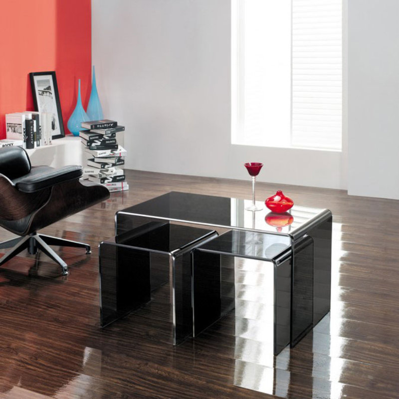 Vonda Glass Top Sled Nesting Tables